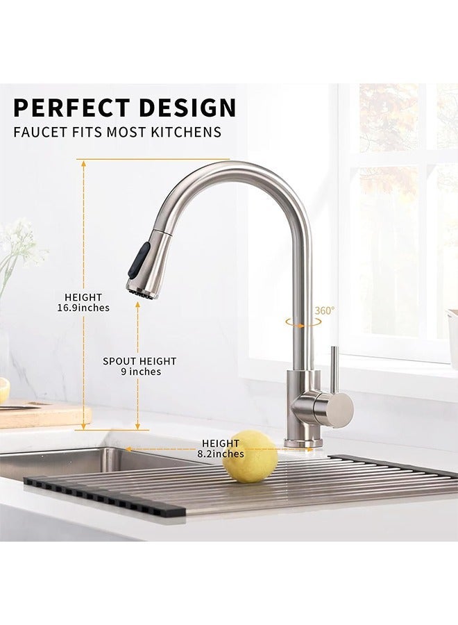 Yoawllty Kitchen Faucet, Water Tap with Hot and Cold 2 Modes, Pull-out 360-degree Rotating Spout Cleaning Faucet(Silver) - Image 5